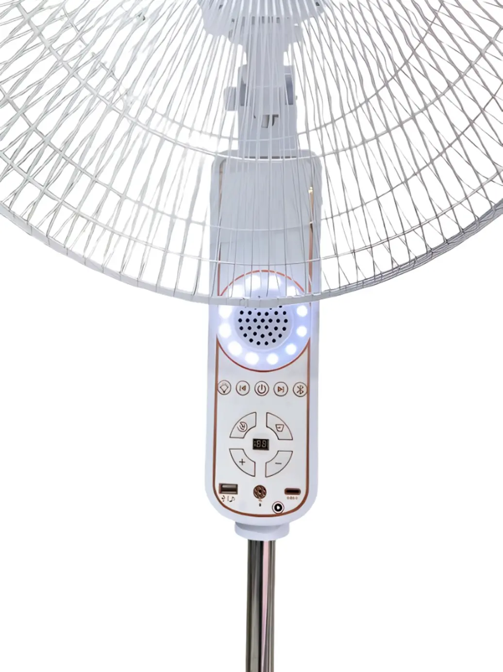 Dansha 18-inch fan with charging, Bluetooth, speakers, and light