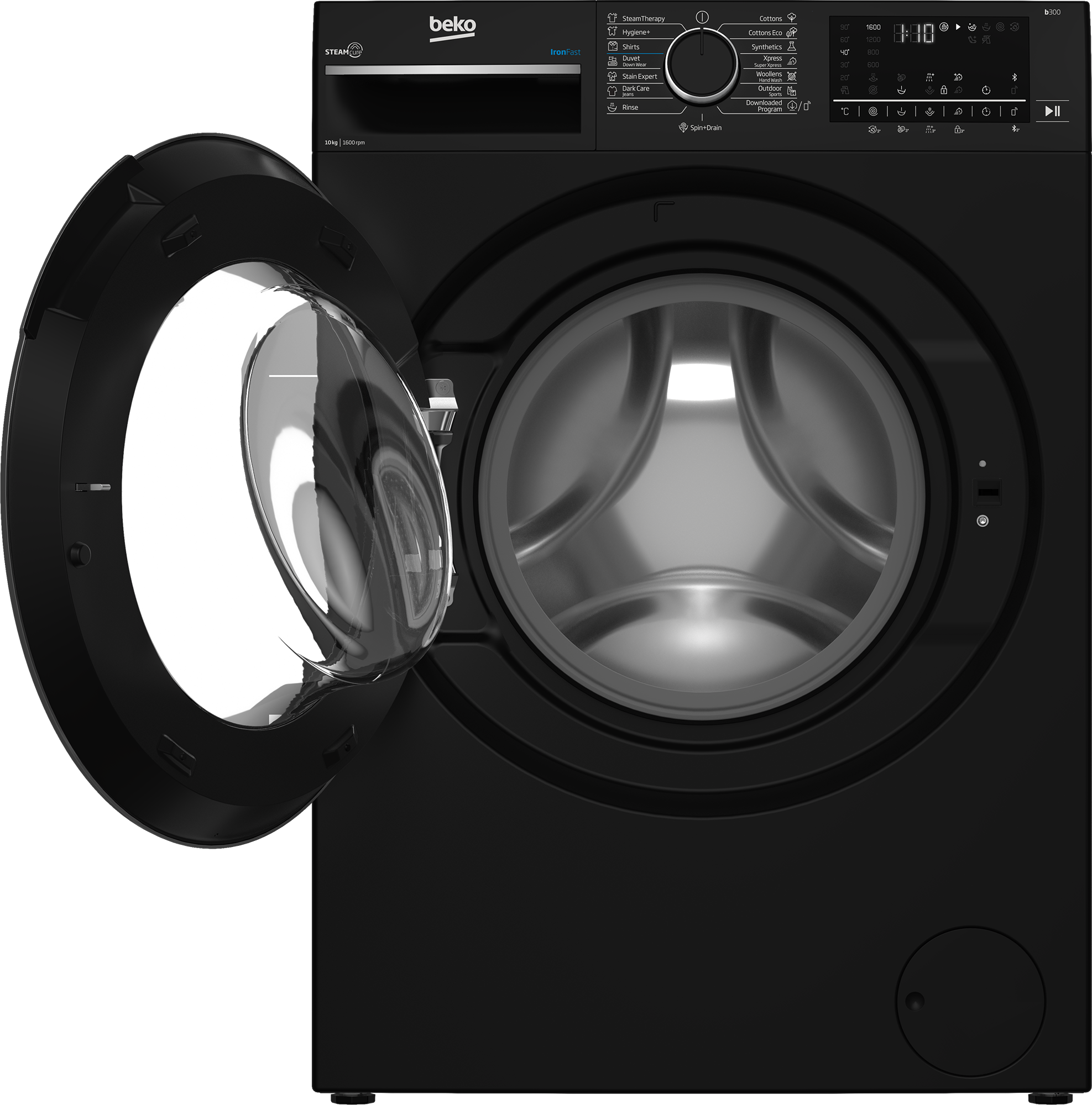Beko 10kg Washing Machine – Black, 1600 RPM, Steam, Inverter, Digital, Bluetooth (Model B3WFU50) hover