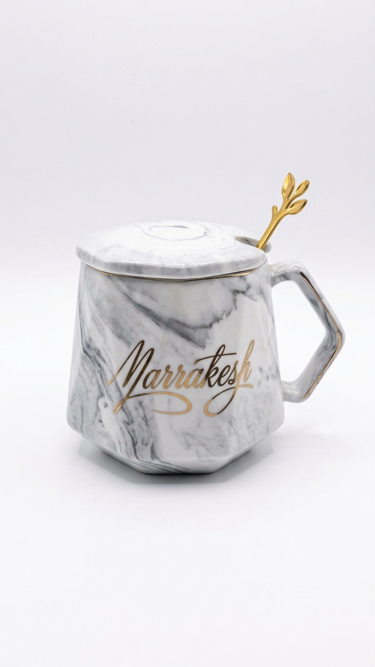 Cup with lid and ribbed spoon SJ18-316