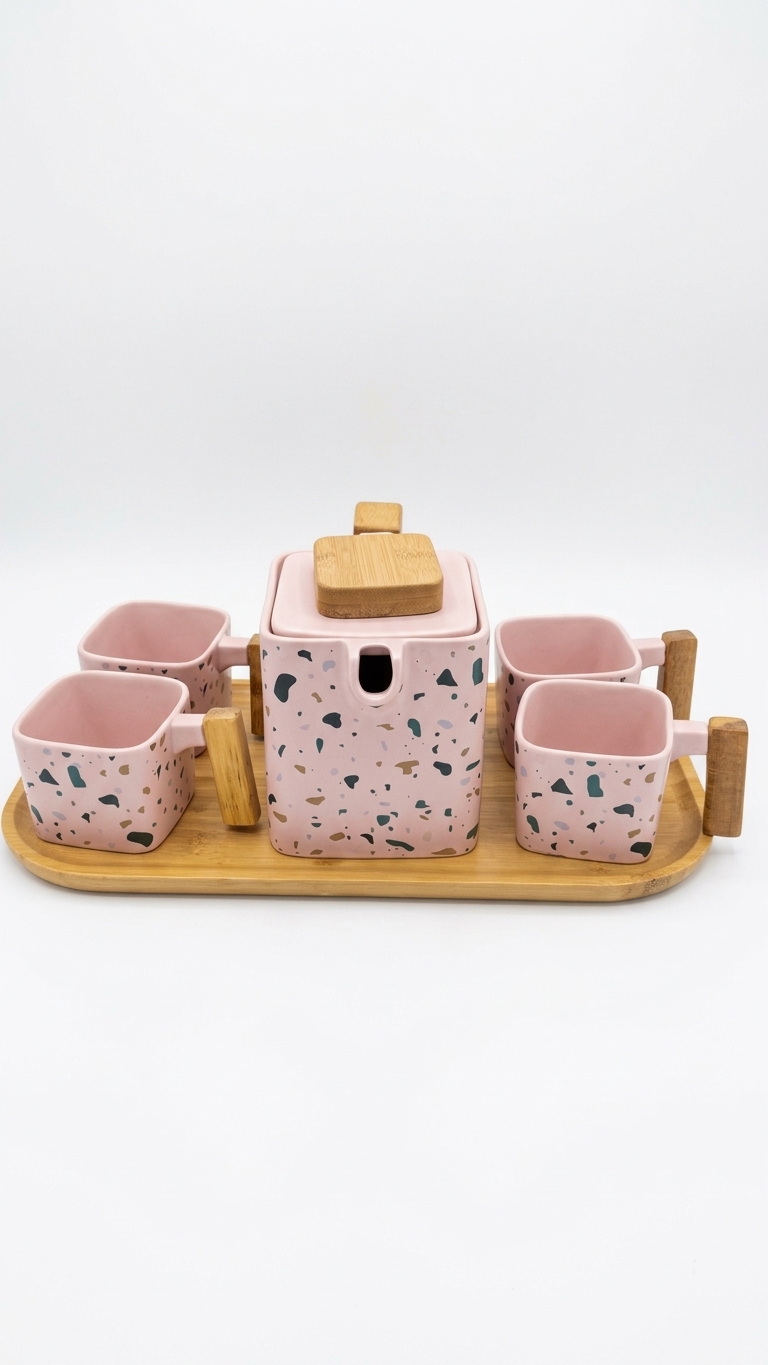 Square tea set with wooden tray 029