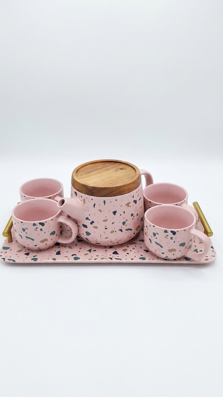 Round tea set on porcelain plate 026