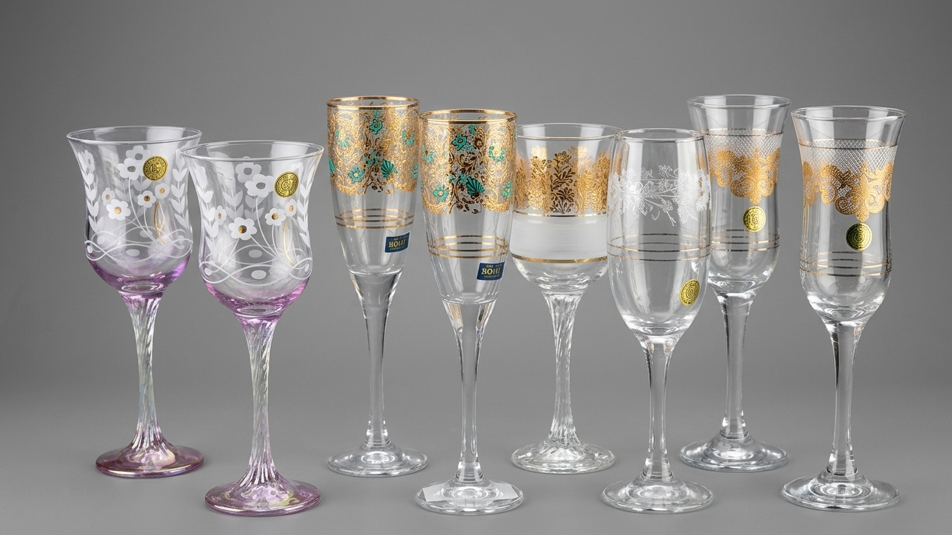 Set of 6 assorted decorated glasses