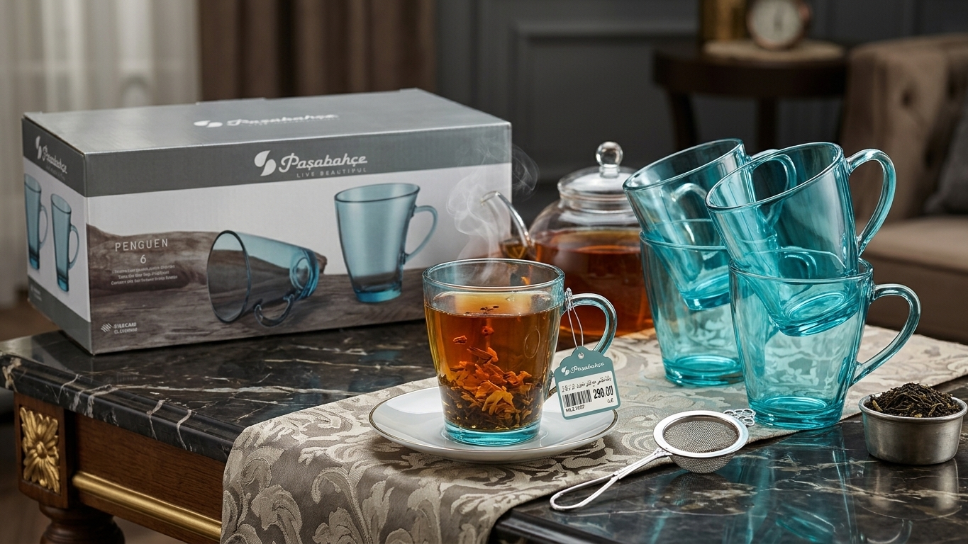 Pasabahce Penguin Tea Mug, 6-piece set, Turquoise, 55981